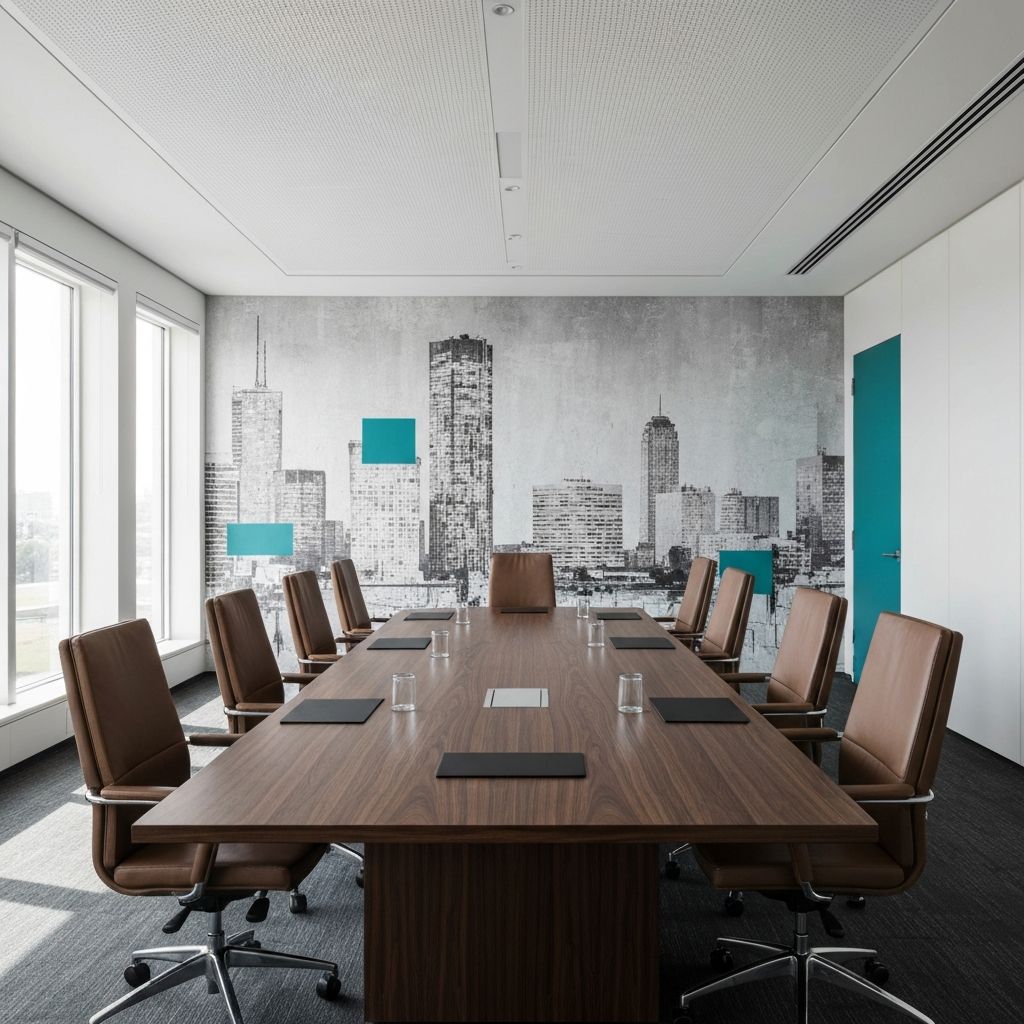 Corporate brand wall printed in open-plan office space