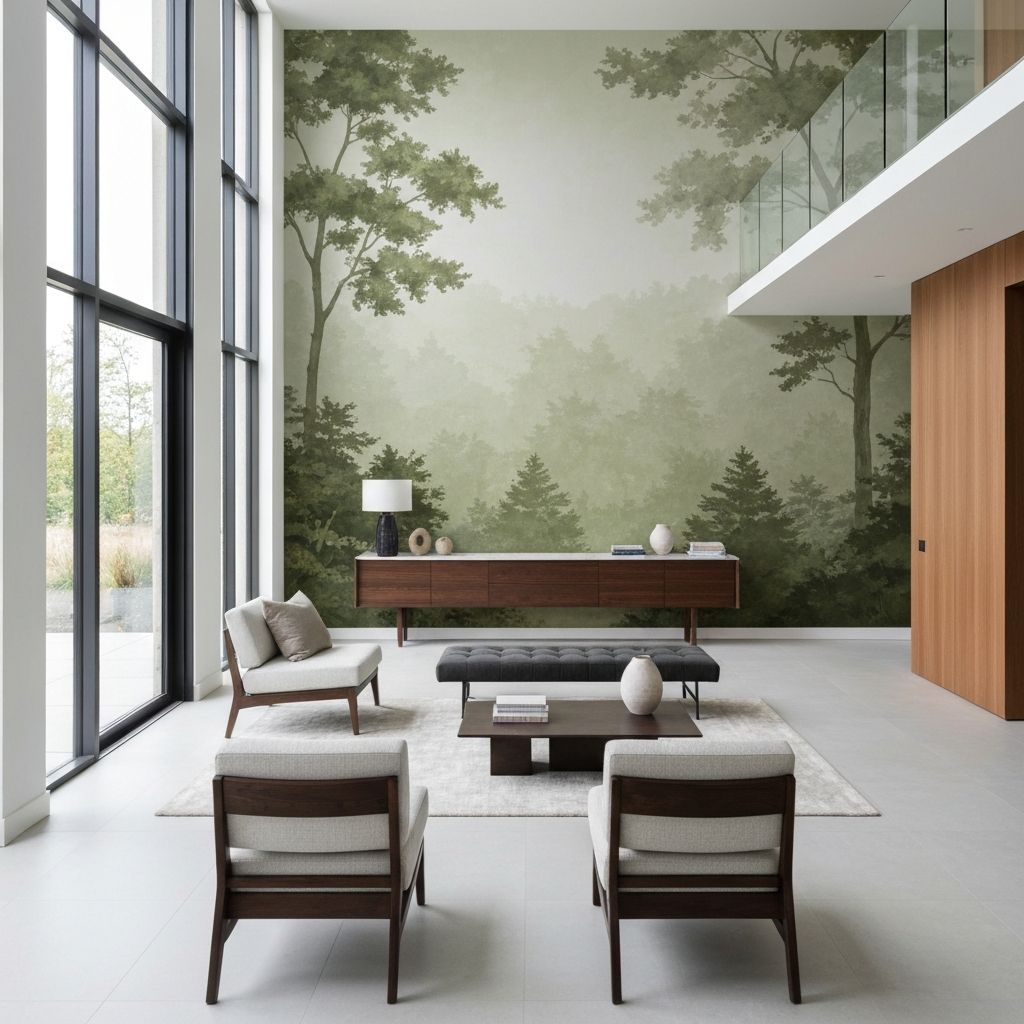 Custom nature mural printed on home interior wall — Michigan residence