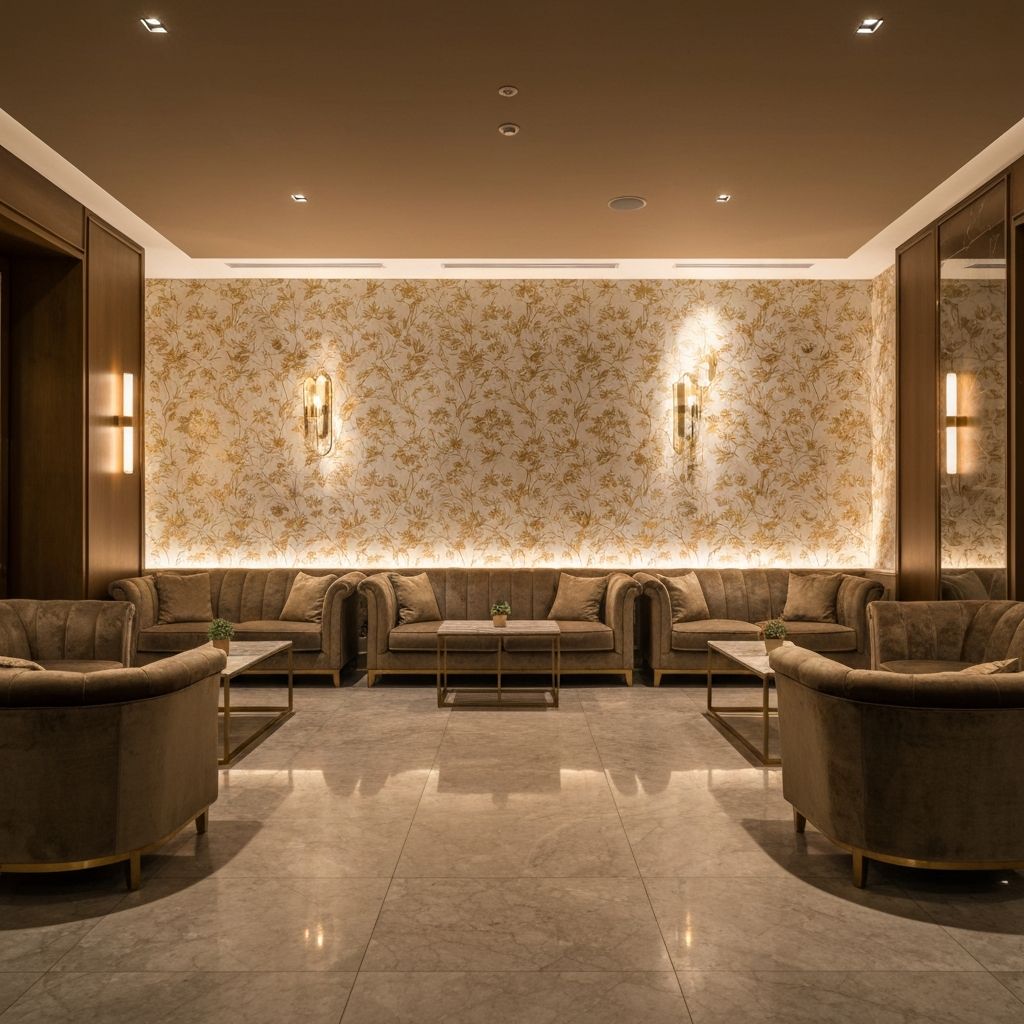 Luxury retail feature wall with elegant floral print — Michigan showroom