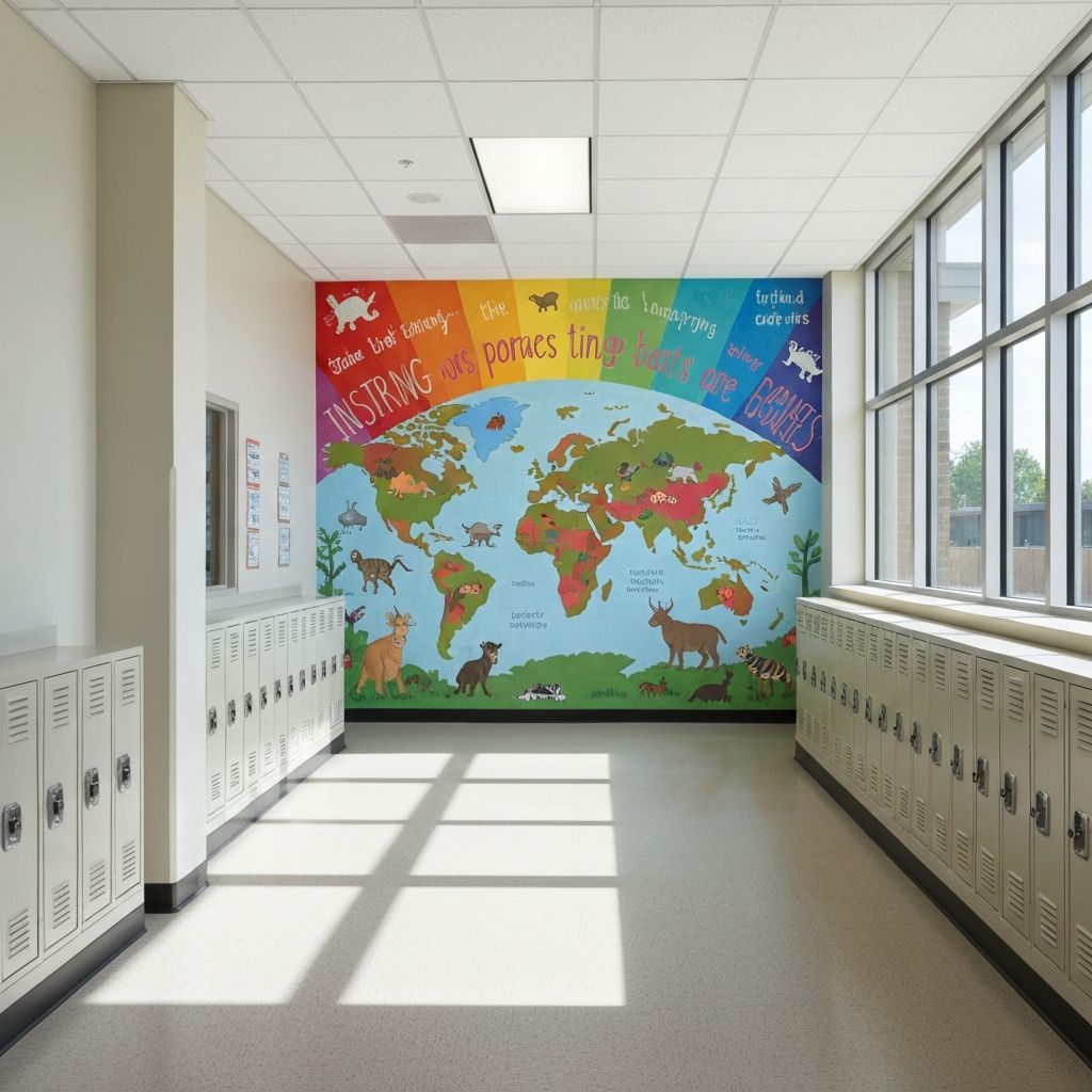 School hallway mural printed with vibrant colors — Michigan school